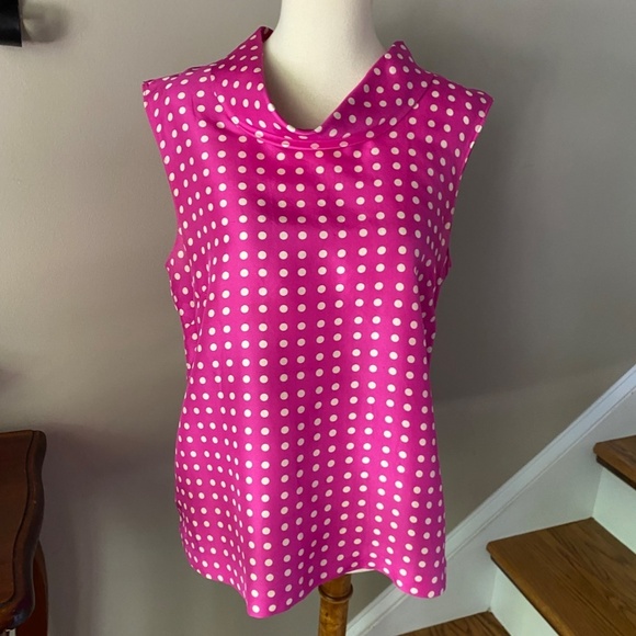 J. Crew Mock Neck Pink Polka Dot  Silk Top 6 - Picture 2 of 10